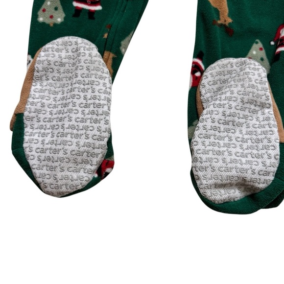 Carter’s Green Fleece Footed Christmas Pajama zippy Santa Deer Xmas Tree 5T - Picture 4 of 5